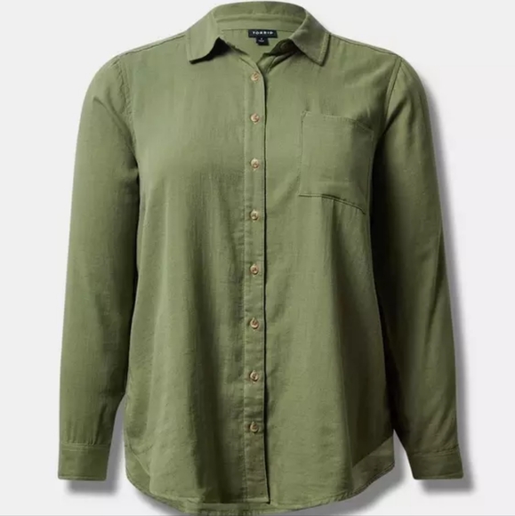 Torrid Sage Green Collared Button Up Long Sleeve Shirt - Picture 1 of 10